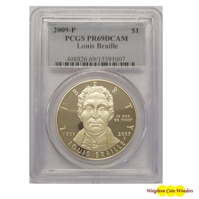 2009-P USA Silver Proof $1 - Louis Braille PCGS PR69CAM